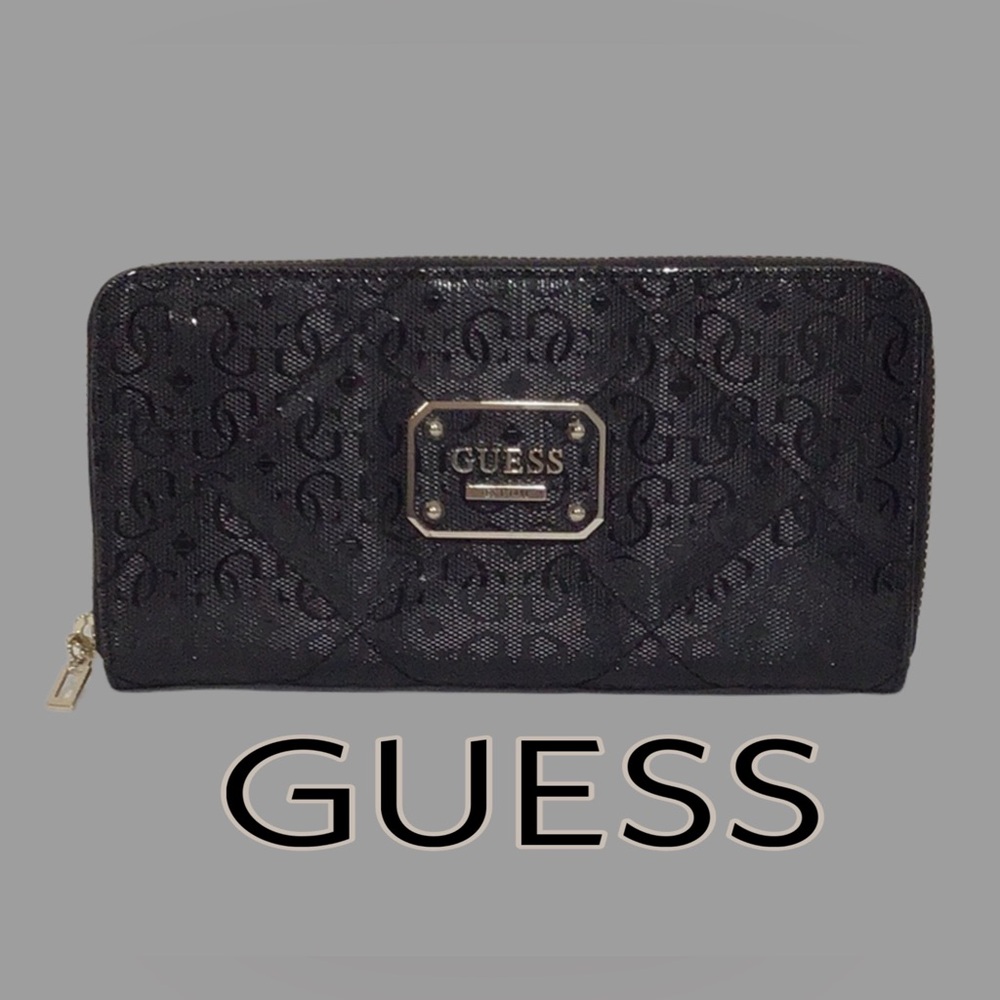 NEW GUESS Organization Wallet Clutch Debossed G Shine Faux Leather Exterior